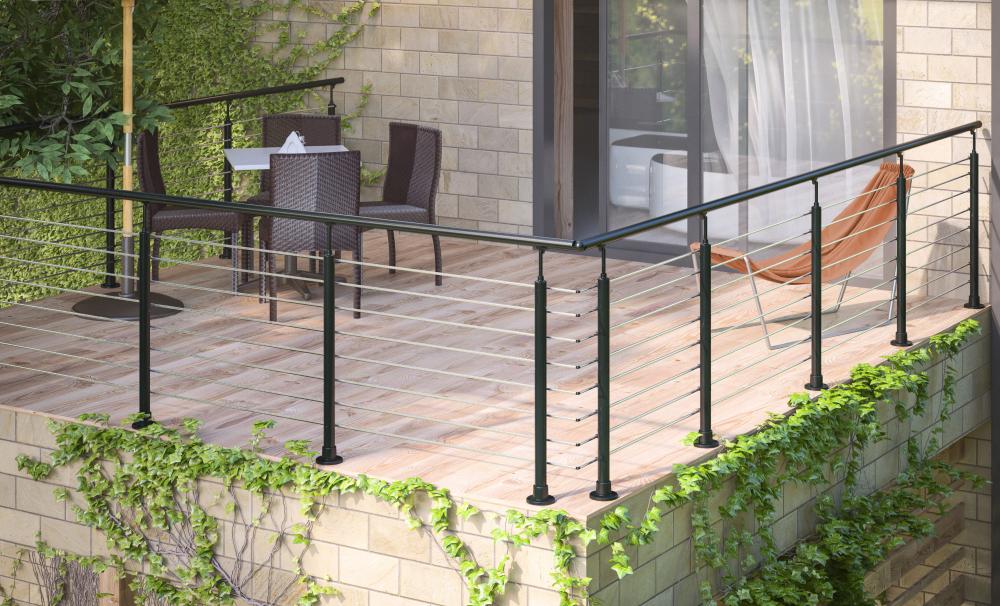 Black floor mounted decking balustrade 