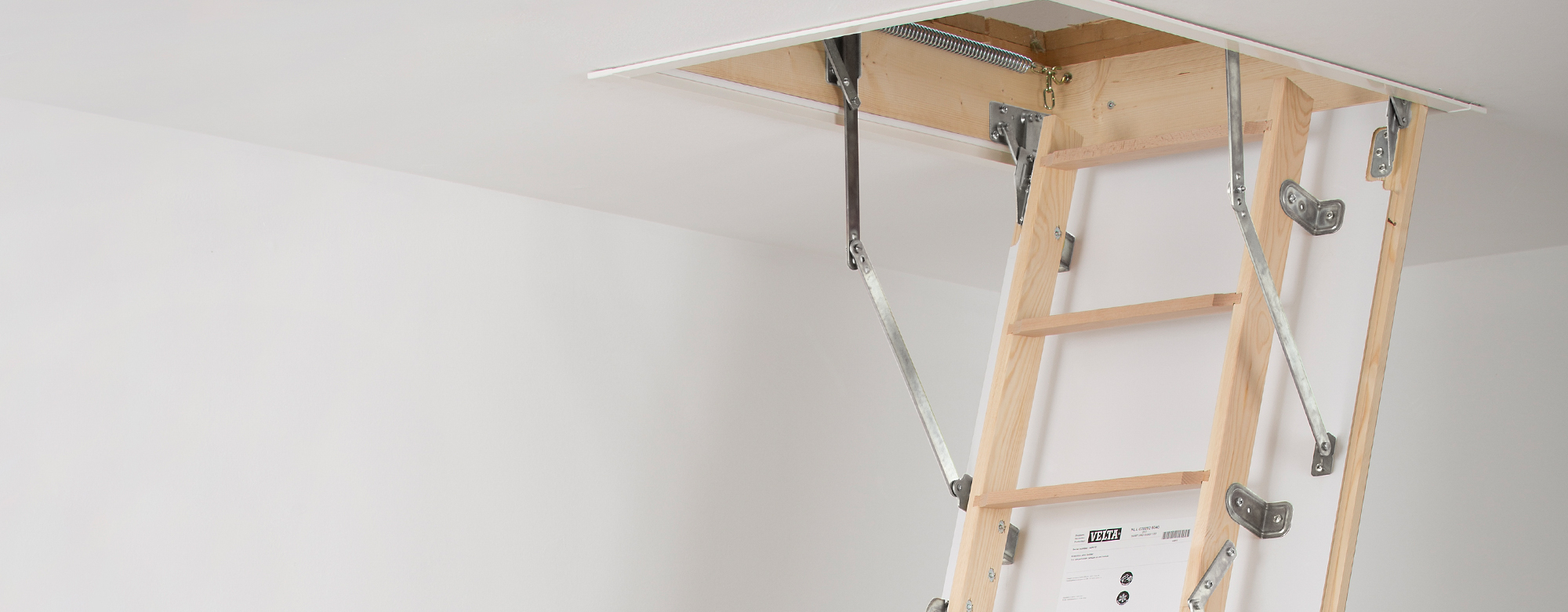 DOLLE wooden mini loft ladder with metal supports, partially unfolded.