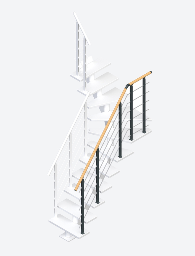 Handrail banister for quarter turn staircases