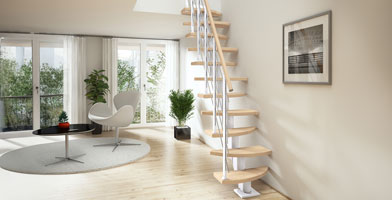 Stair with paddle treads in white 