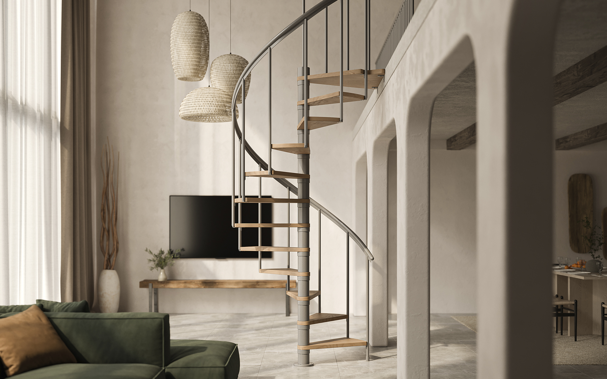 Spiral staircase with flexibel Floor height