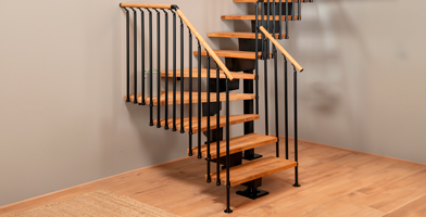 Quarter turn staircase in black with winder treads in oak