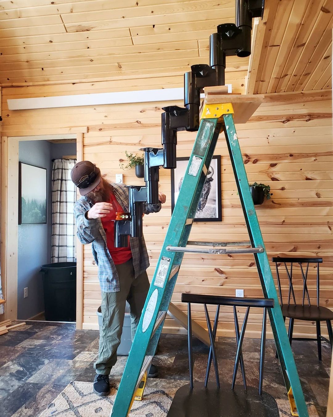 Installation in progress man installing a paddle tread stair 