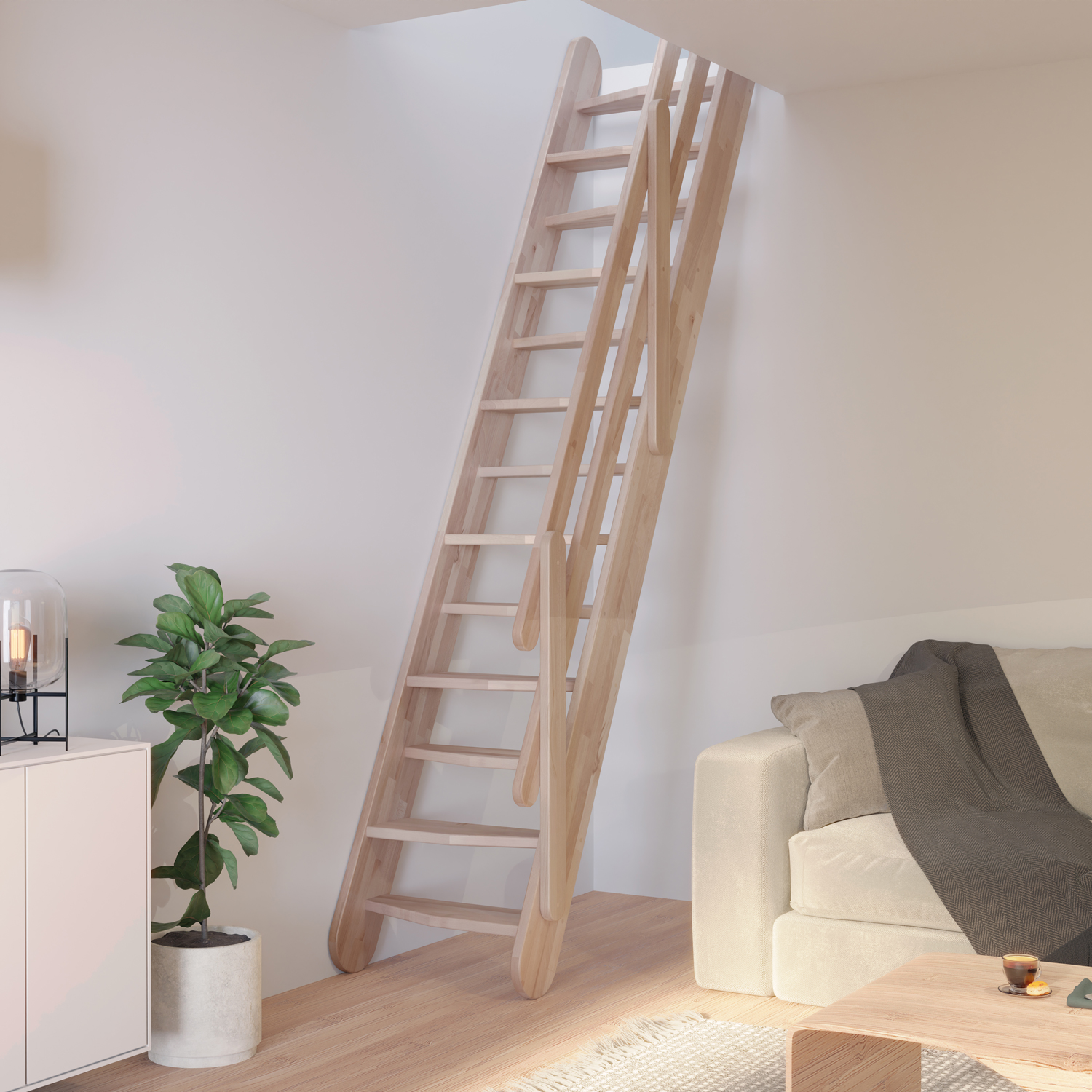 Space saving wooden stair for loft conversions 