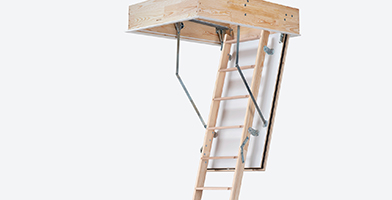 Fire-resistant loft ladders with fire paste and white trapdoor