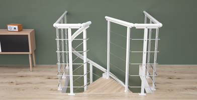 Landing banister for spiral staircases in white